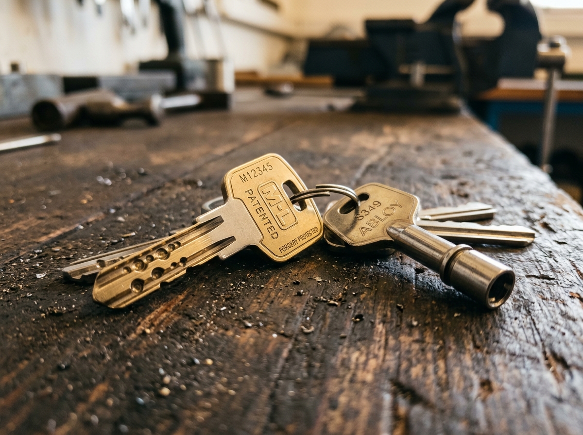 Sicherheitsschlüssel und handwerkliche Werkzeuge